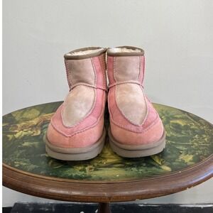 UGG Patchwork Mini Boots Womens Size 7 Pink Suede Sample Booties